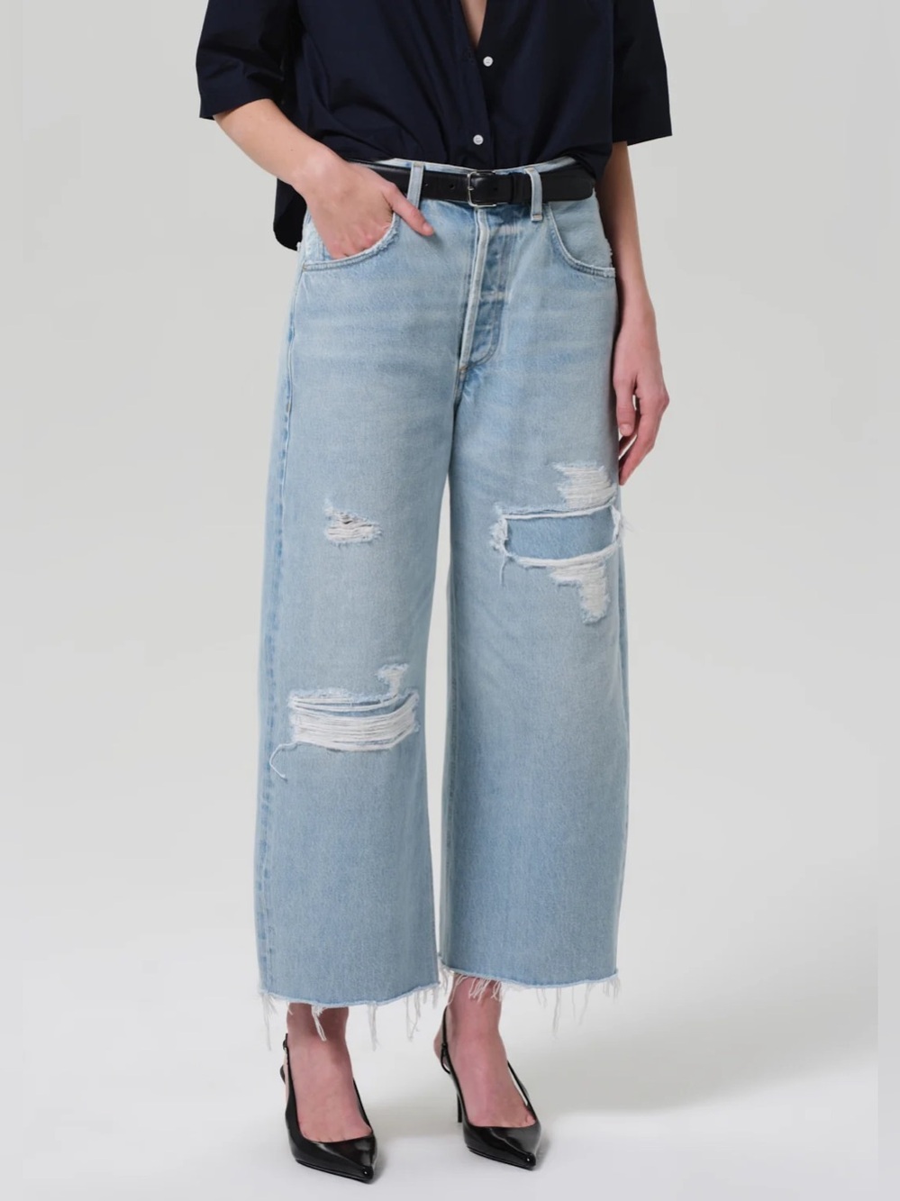 Citizens Of Humanity Ayla‎ Baggy Raw Hem Crop Blue Vaquero Size 28 Distressed